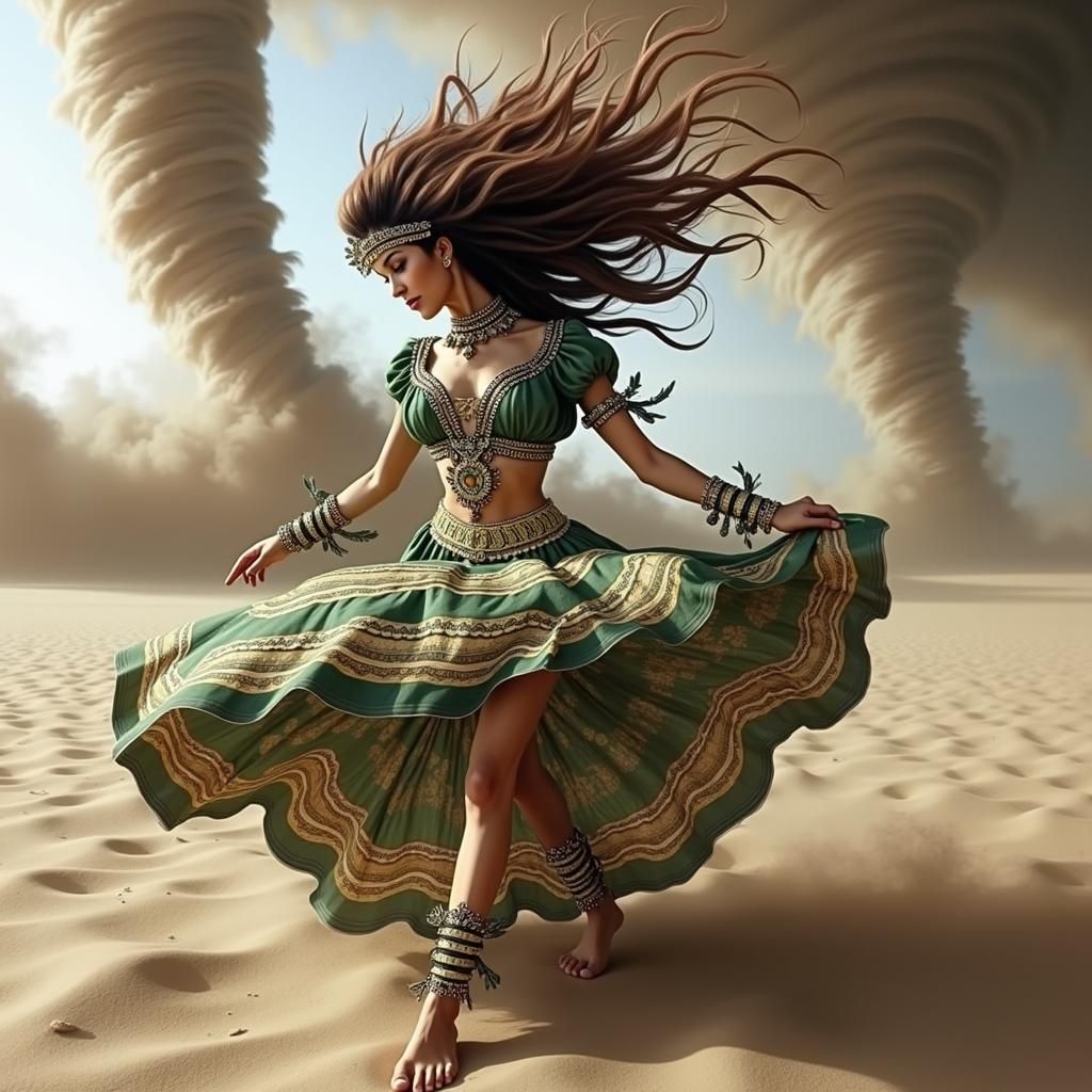 Egyptian Dancer in Tornado, Fantasy Art Style