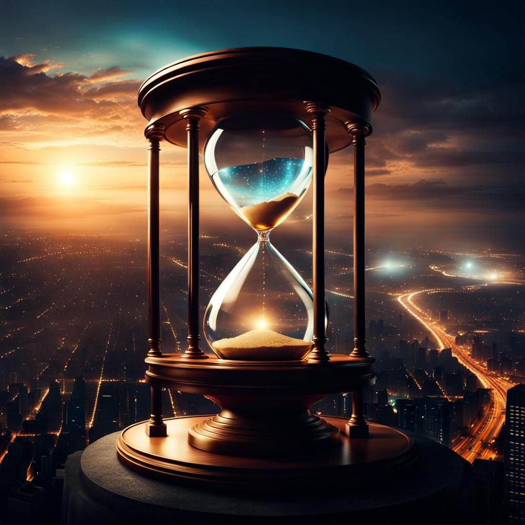 Utopian Cityscape with Giant Hourglass