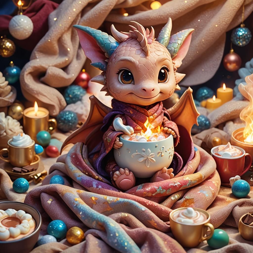 Cute Dragon with Cocoa in Disney Chibi Style