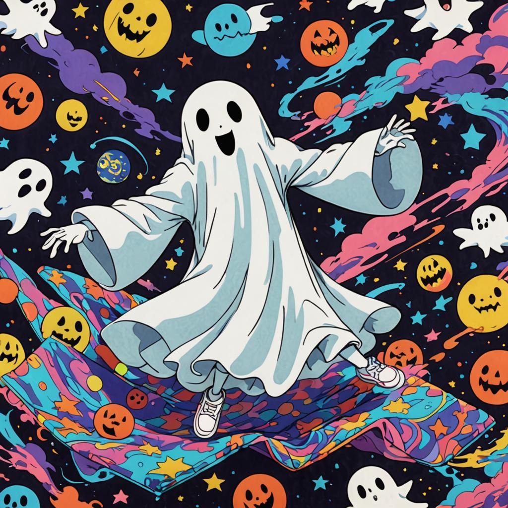 90s Anime Ghost Kickflip Art