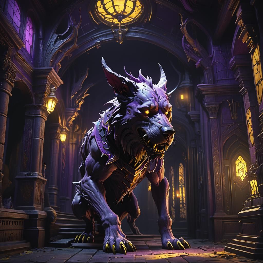 Hellhound in Haunted House: Dark Fantasy Art