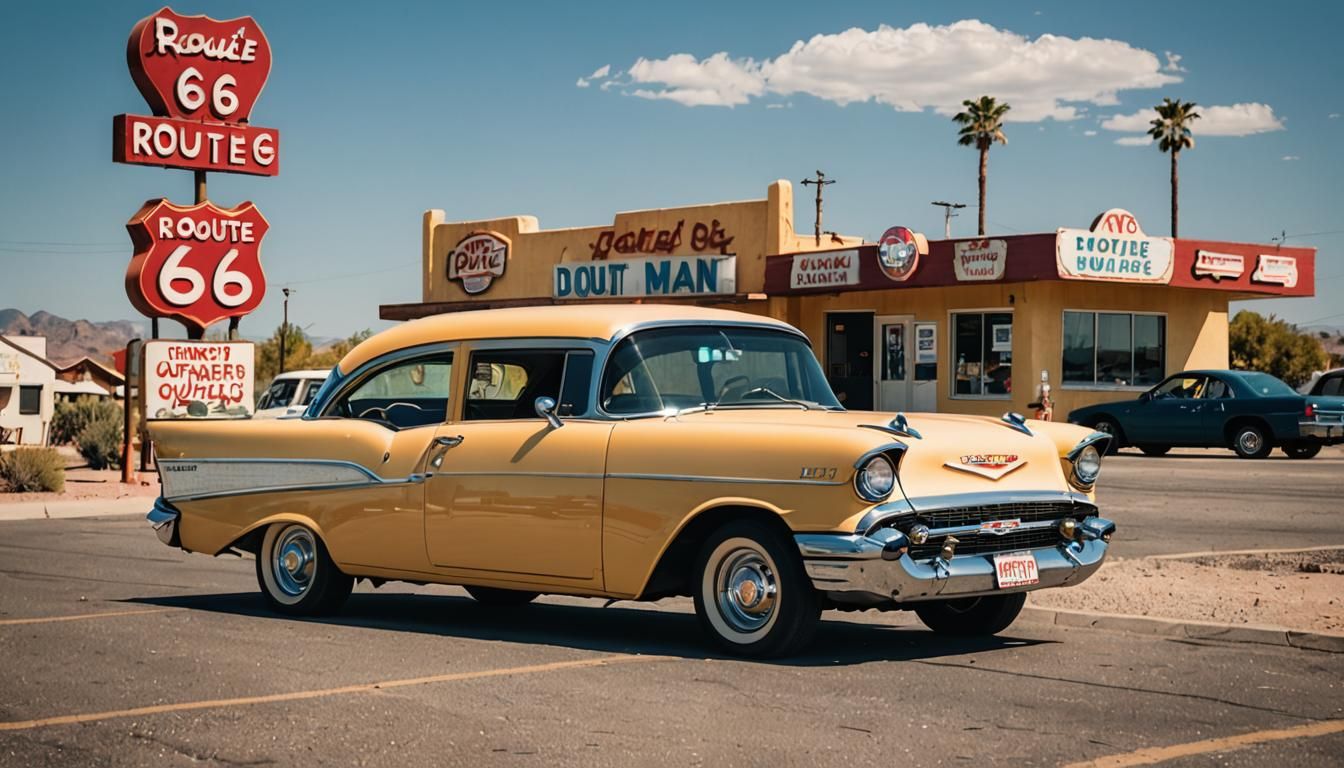 1957 Chevy at Donut Man on Route 66