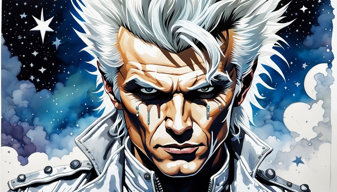 Billy Idol Pop Art Portrait with Moon and Stars