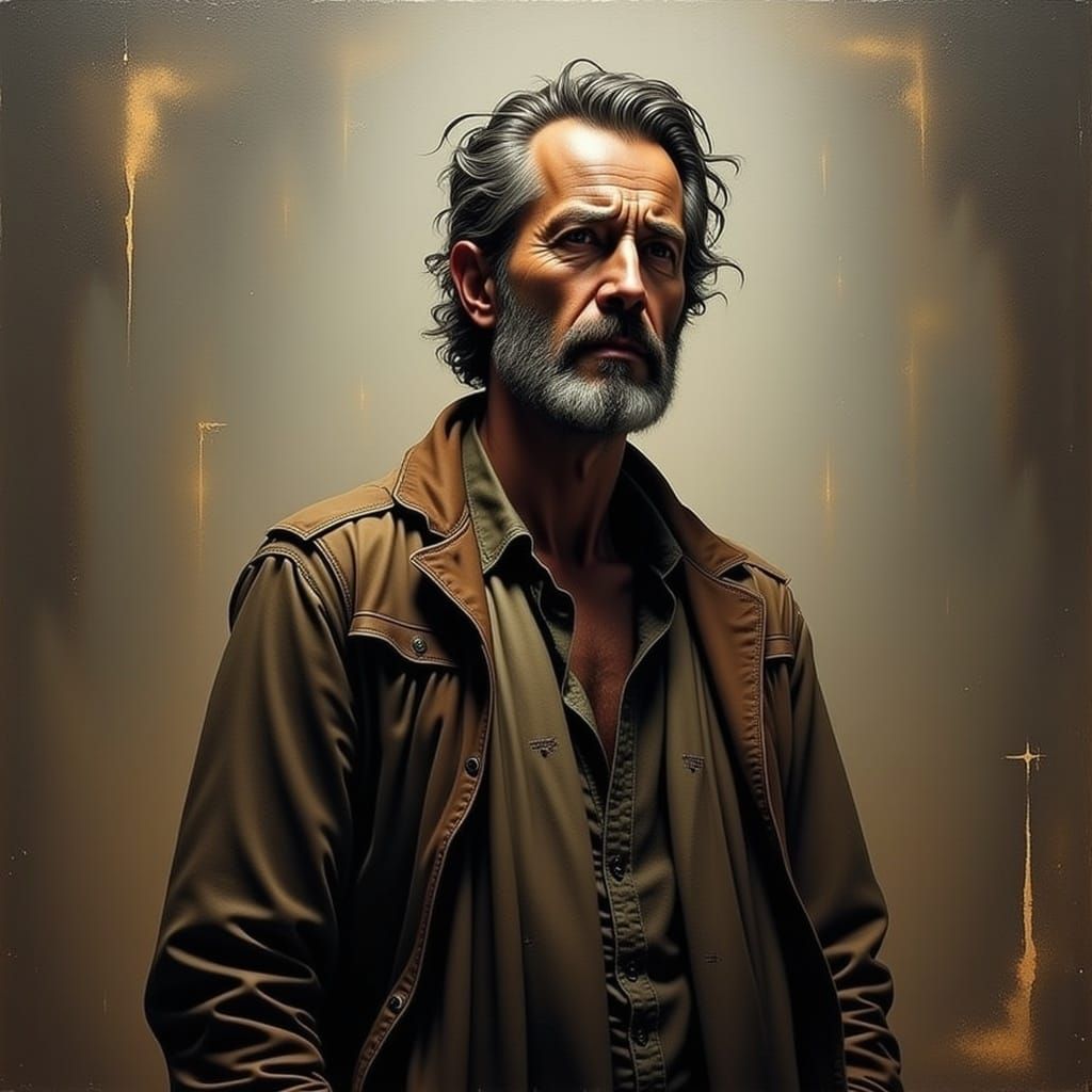 Solitary Man in Atmospheric, Photorealistic Style