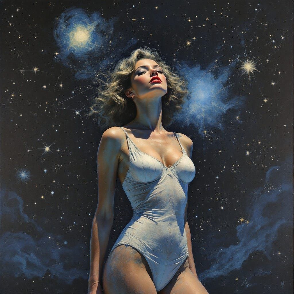 Midnight Goddess Emerges from Starry Indigo