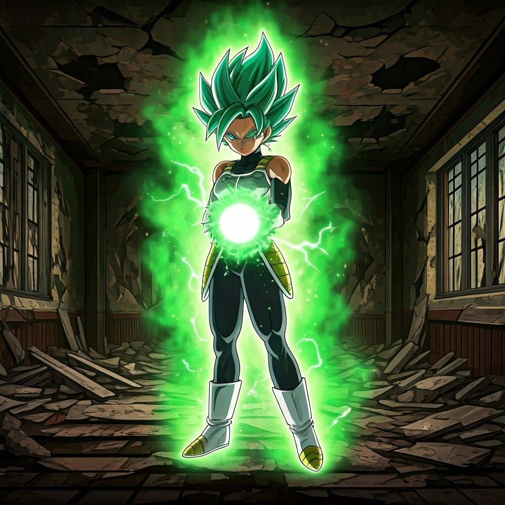 Stunning Super Saiyan Warrior in Abandoned Restaurant