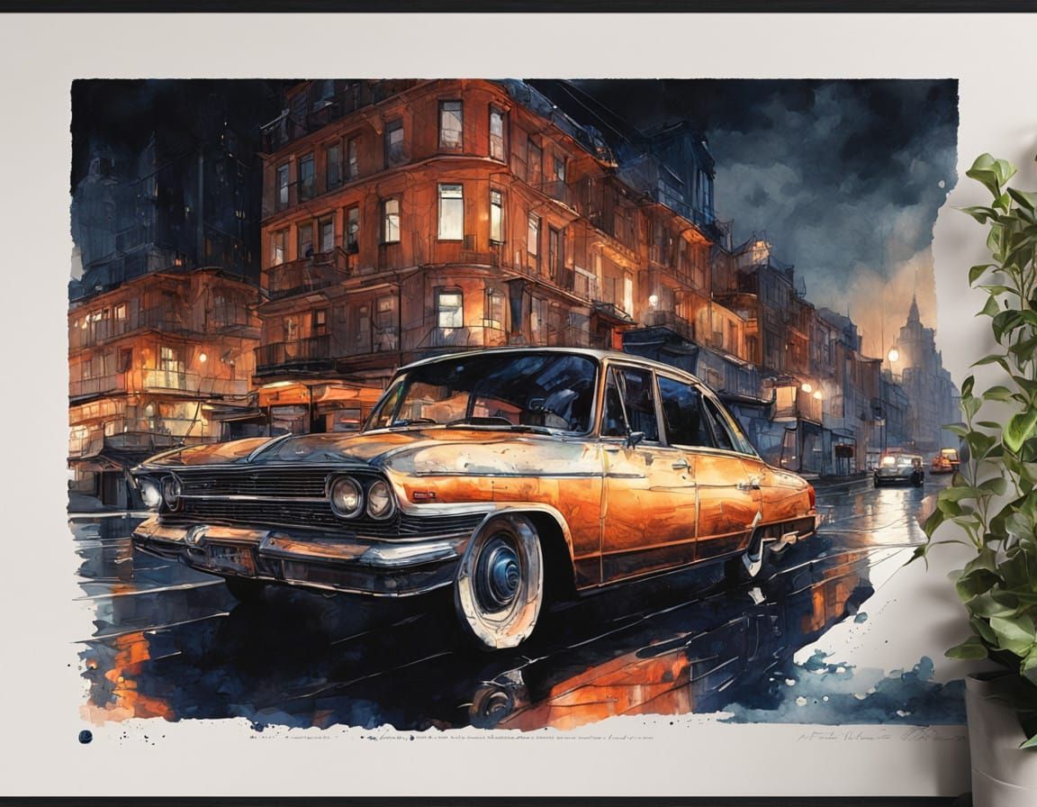 Vibrant Watercolor Night Scene in Textured Style