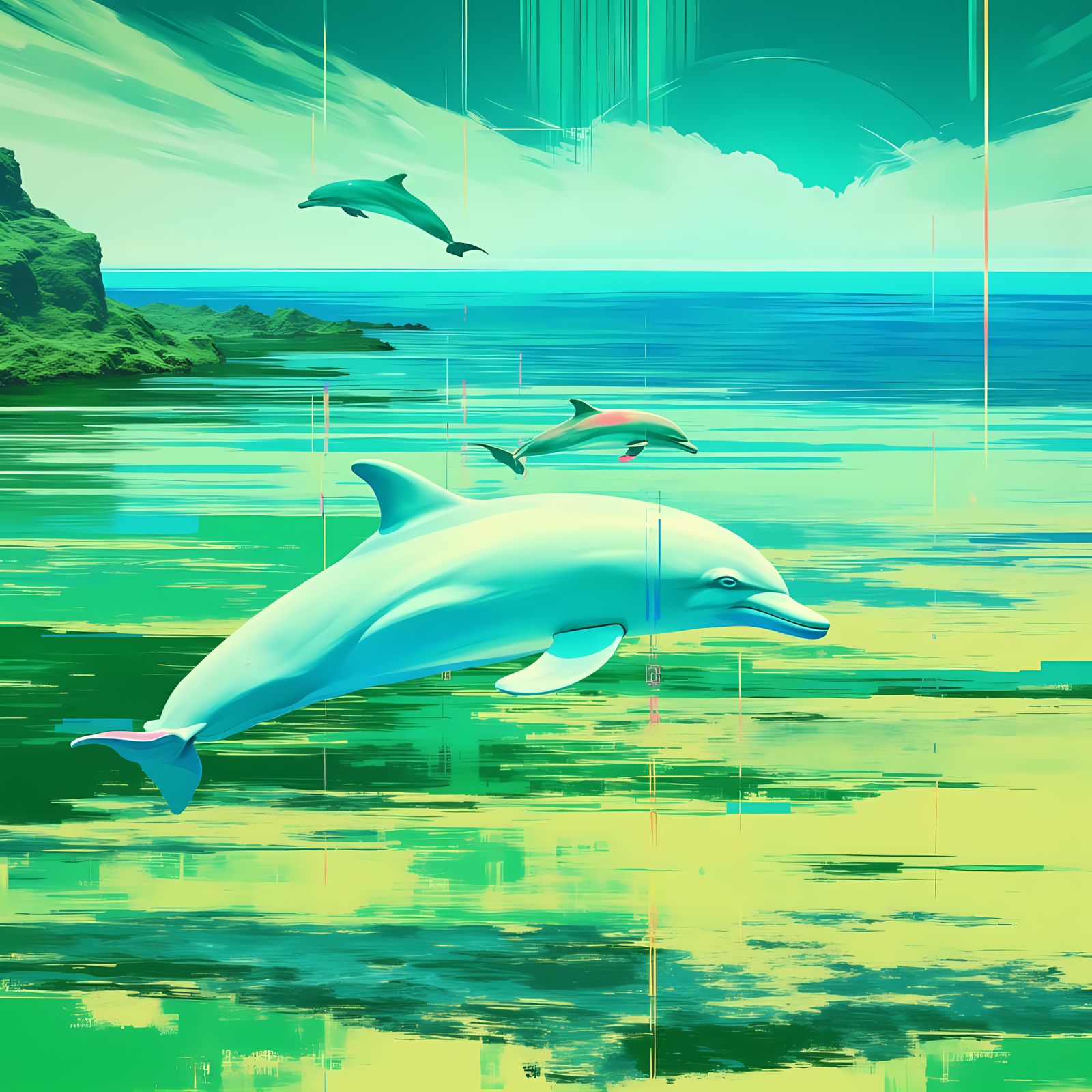 Cyberpunk Dolphin in Neon Cityscape