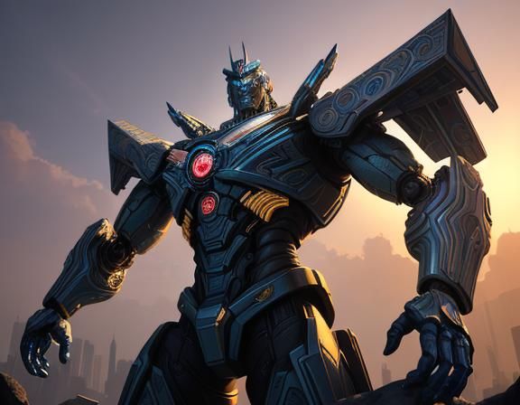 Transformer Fused with Greek Statue in Cyberpunk Art