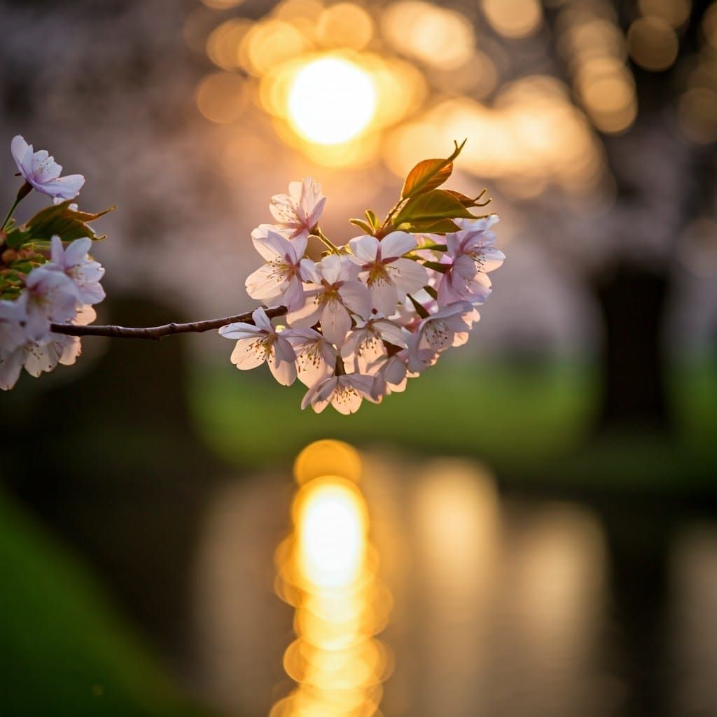 Golden Hour Cherry Blossoms in Rain