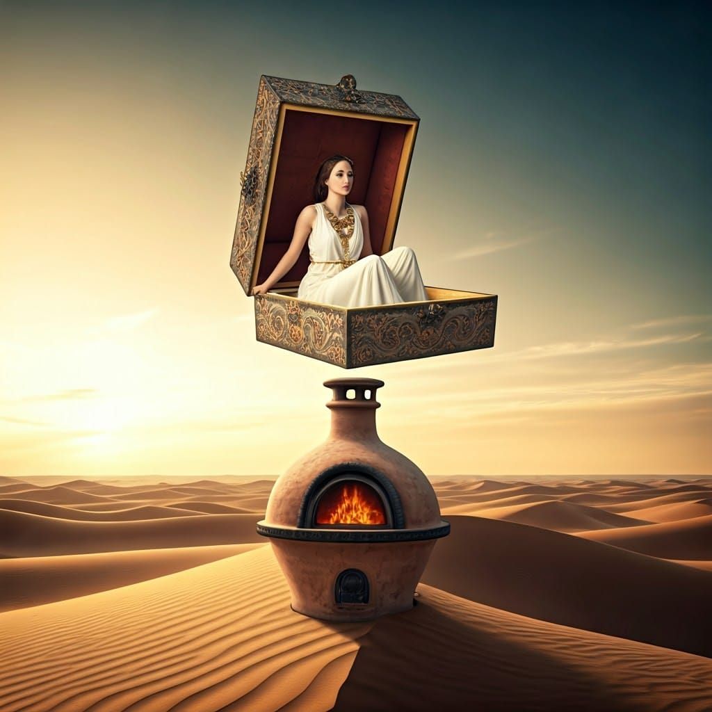 Victorian Box Above Oven in Surreal Desert