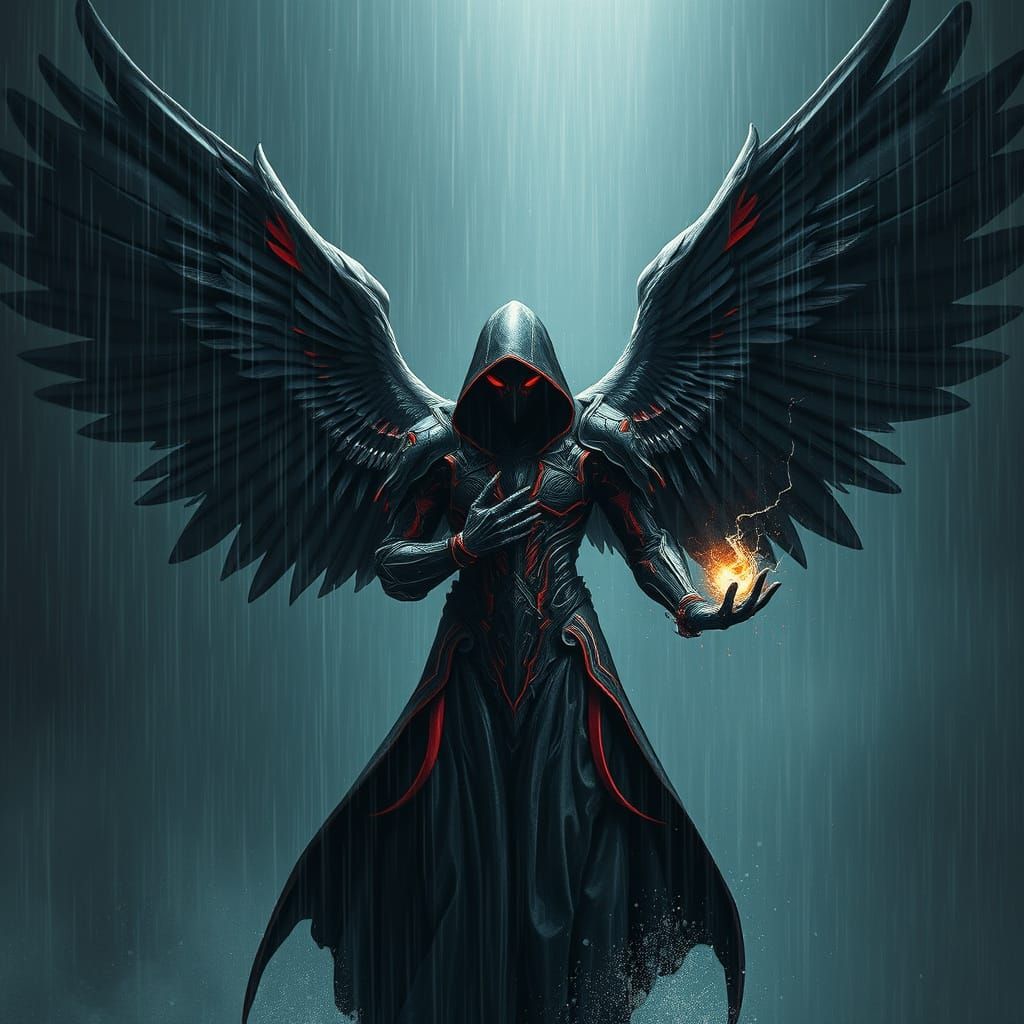 Black Angel Dominates Stormy Landscape in Surreal, Photoreal...