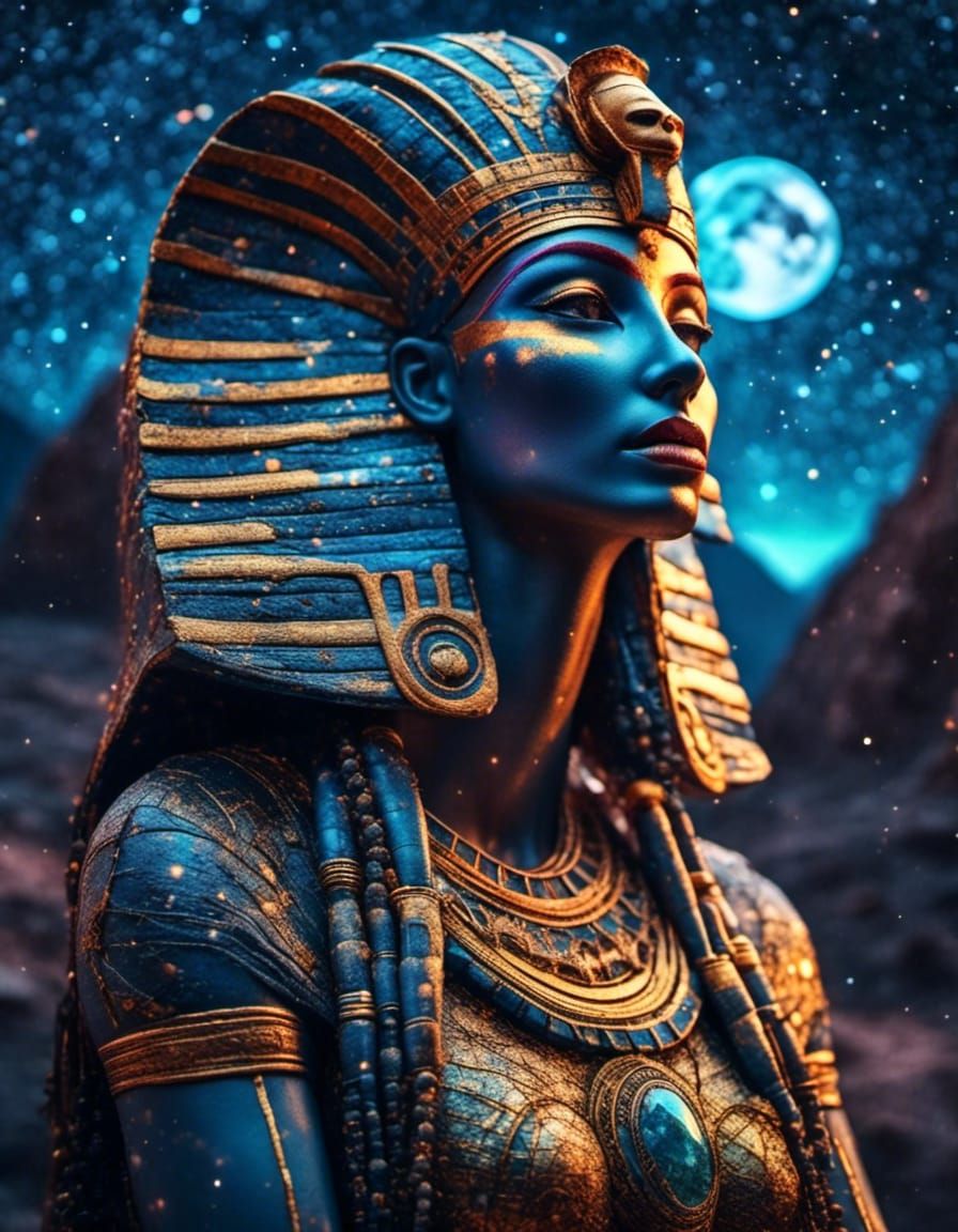 Hathor: Egyptian Goddess in Starry Night