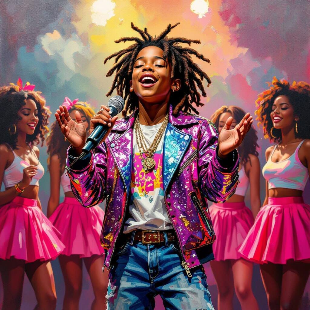 Teenage Singer on Stage, Ernie Barnes Style