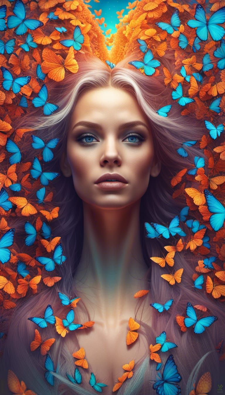 Butterfly Hair: Radiant Digital Portrait