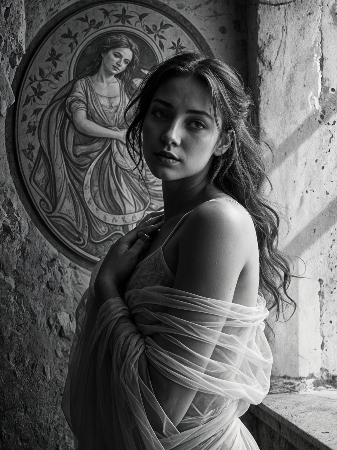 Renaissance-Inspired Portrait in Soft Focus Black and White