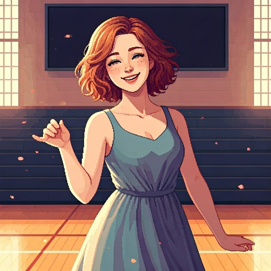 Pixel Art Portrait of a Young Woman Dancing