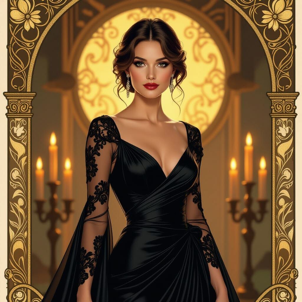 Midnight Enchantress in Black Silk Gown