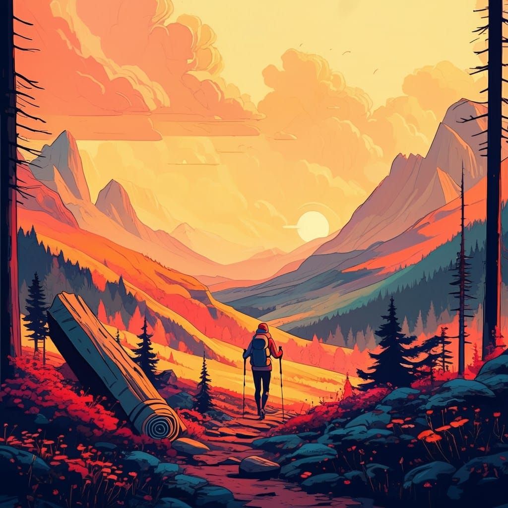 Stylized Comic Book Hike Illustration