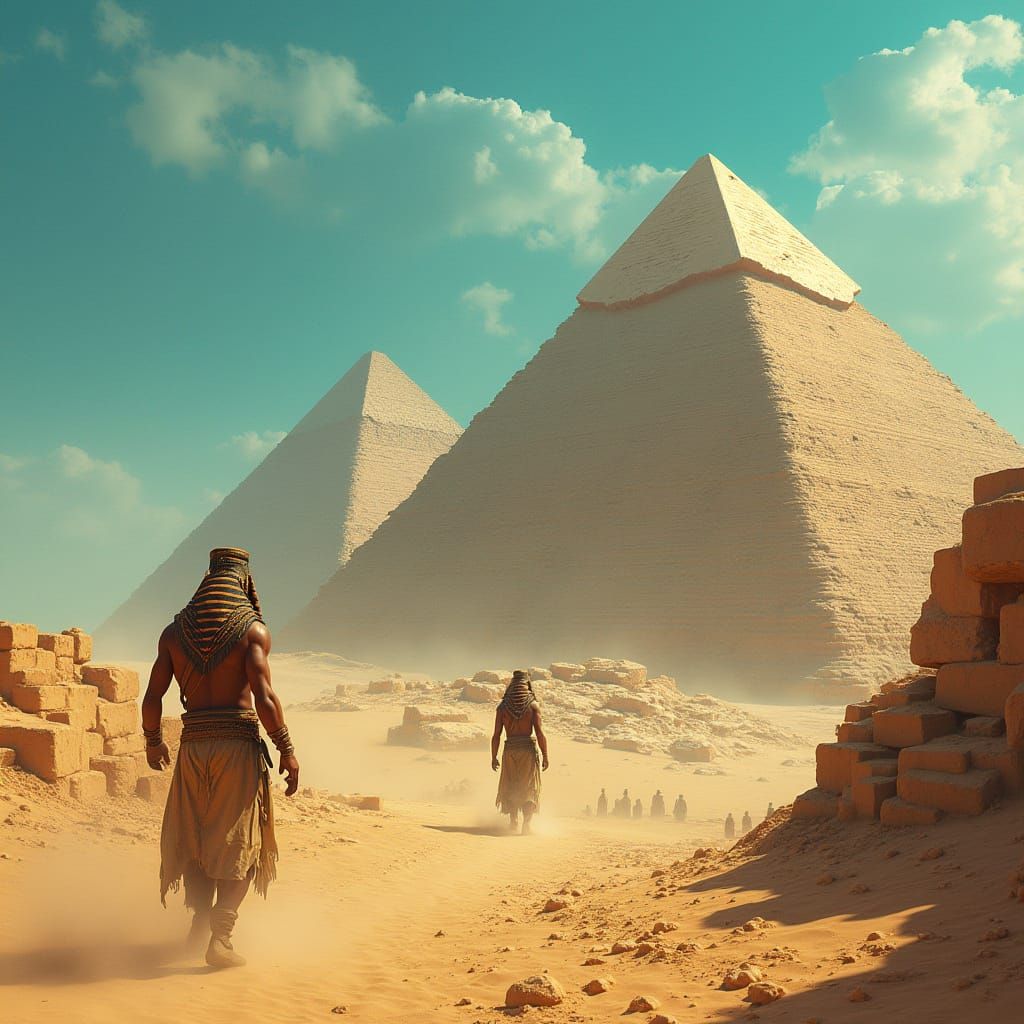 Majestic Egyptian Warriors Constructing Pyramids in Vibrant ...