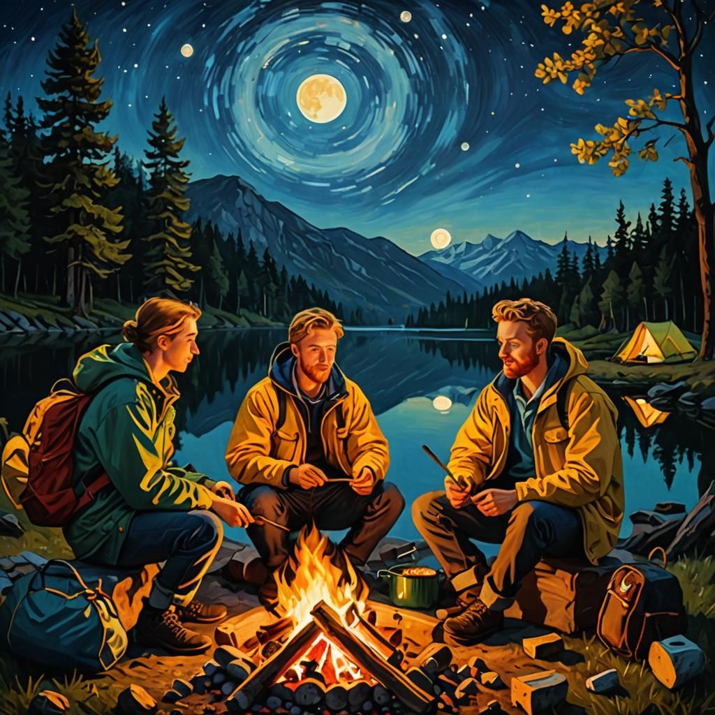 3 guys in camping: They ate all the marshmallows.