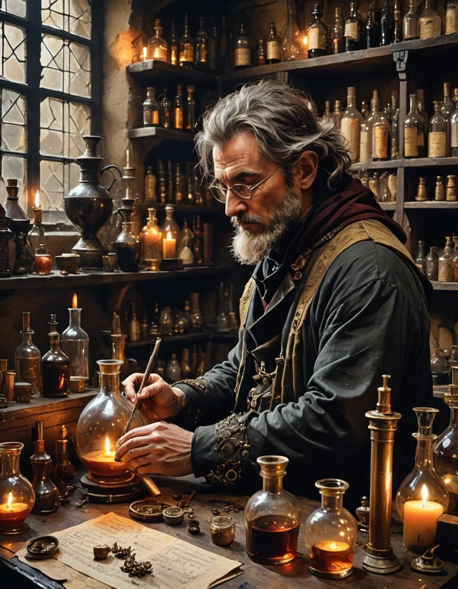 Medieval Alchemist's Candlelit Laboratory