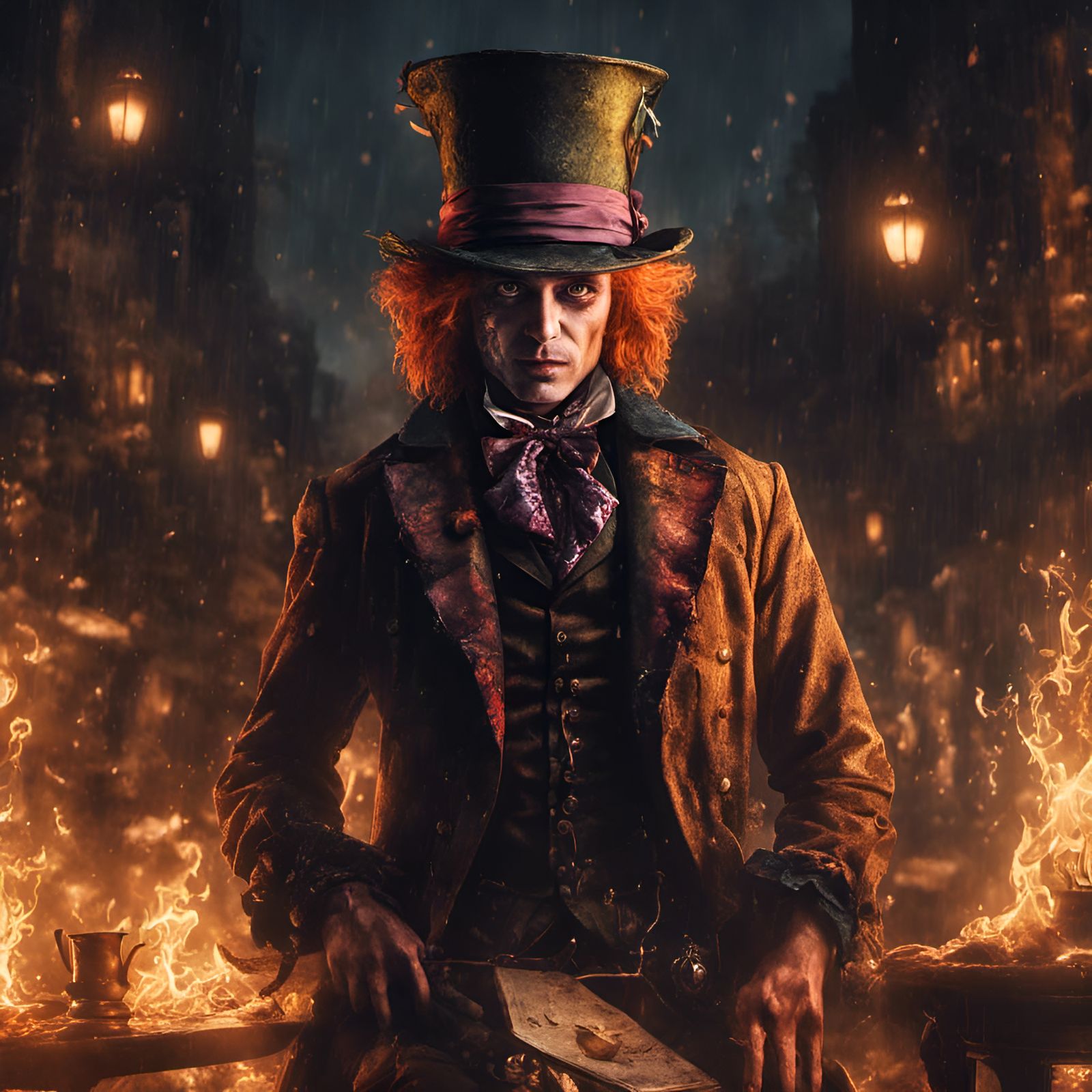 The Mad Hatter on fire
