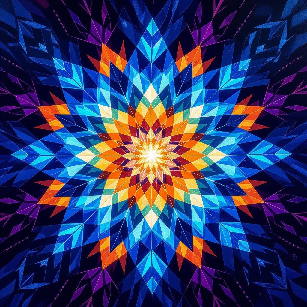 Vibrant Crystalline Kaleidoscope in Oil Painting Style