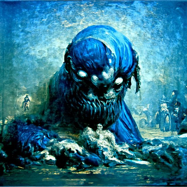 Sinister Blue Aooni Monster in Horror Style