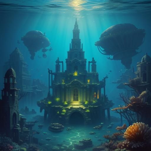 Atlantis: Underwater City Ruins in Sci-Fi Style