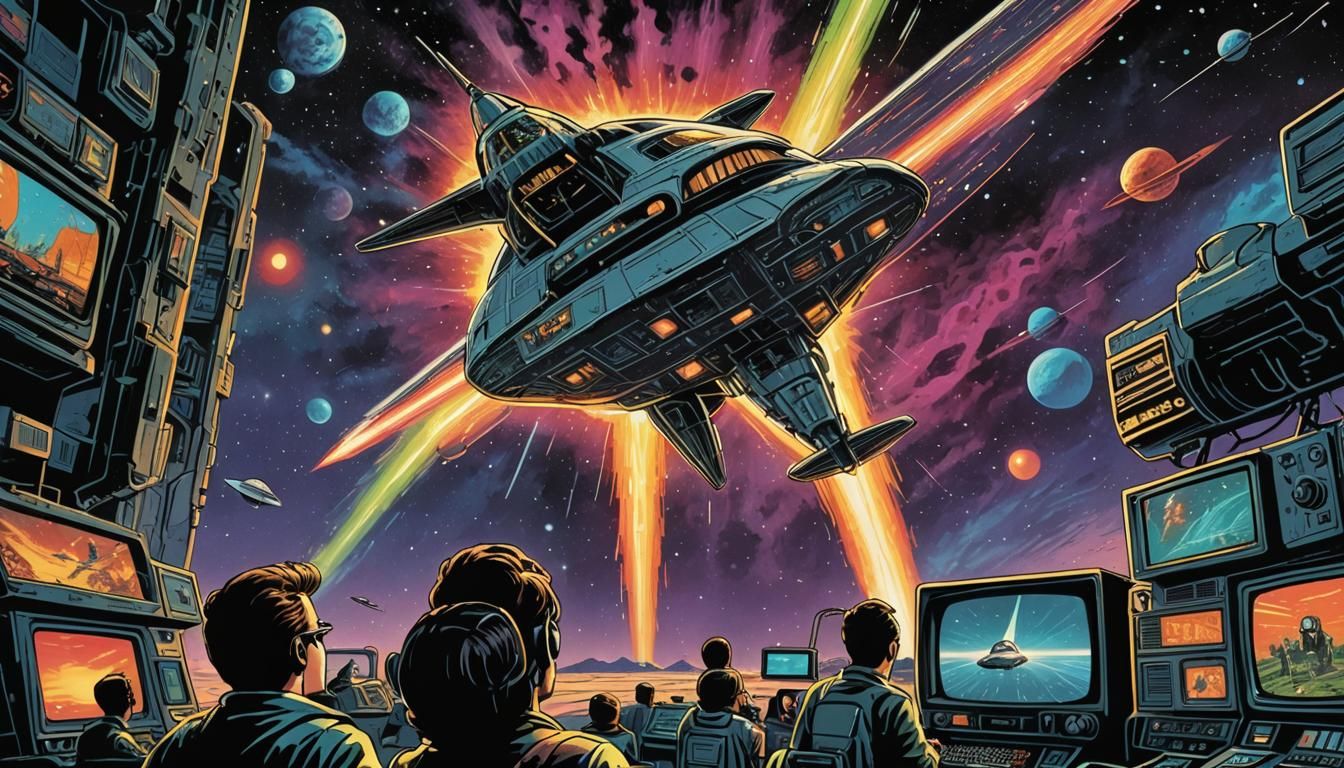 Retro-Futuristic Rocket Soars in Comic Book Art