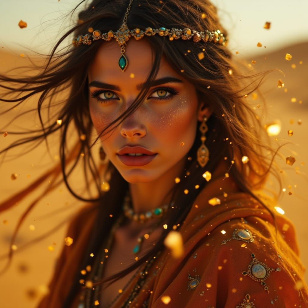 Bohemian Desert Nomad Woman in Surreal Crystalline Style