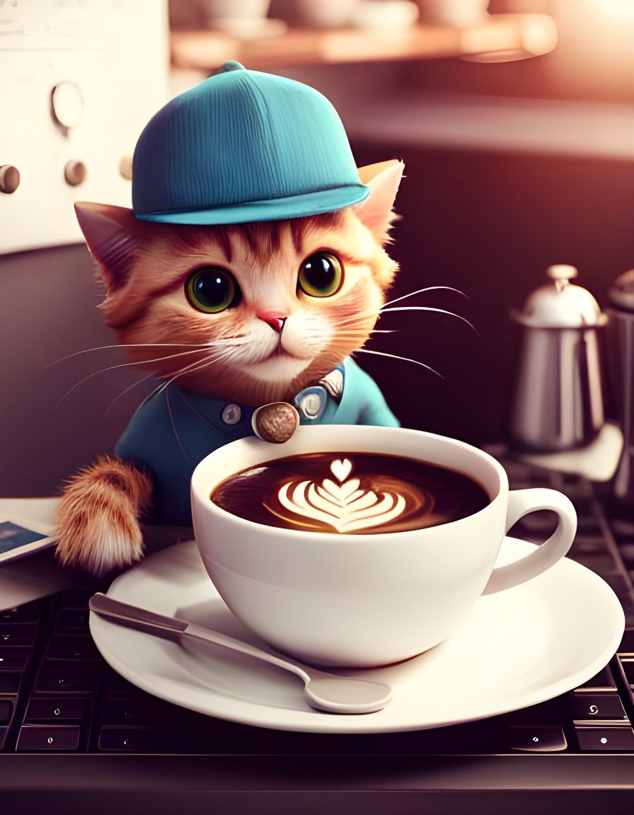 Anthropomorphic Cat Barista in Hypermaximalist Style