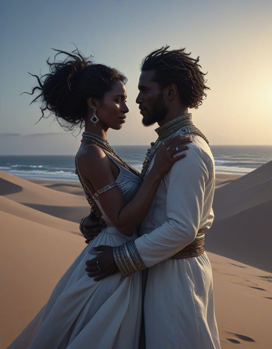 Tuareg Bride in Neo-Noir Desert Oasis