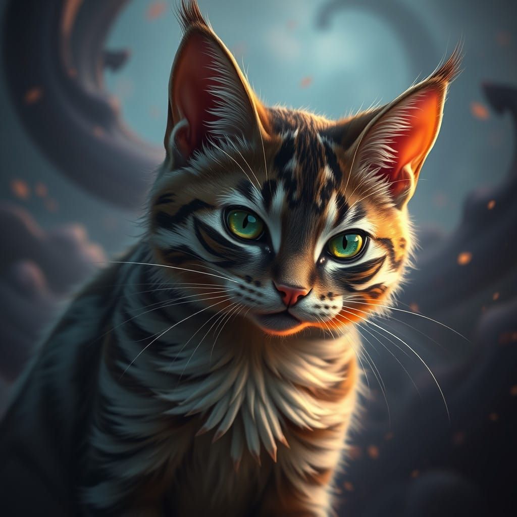 Ethereal Beggar Cat in Vibrant Fantasy Realm