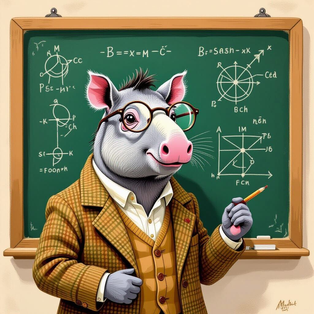 Anthropomorphic Tapir Educator in Storybook Style