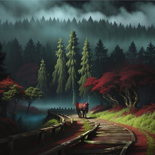 Monsters in a Dark Wood Landscape, Epic Cinematic Scene