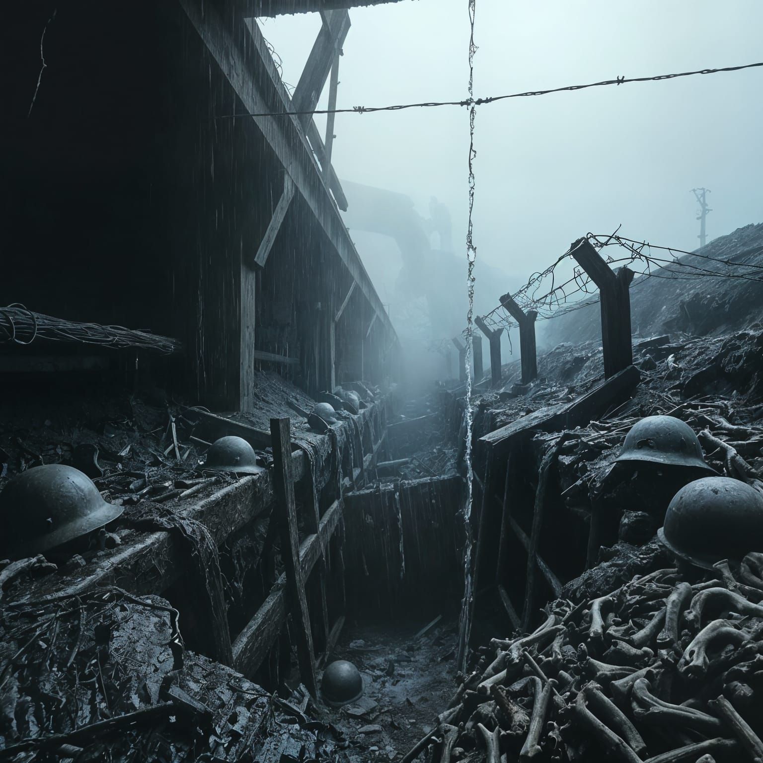 Abandoned Underground War Trenches in a Desolate, Surreal La...