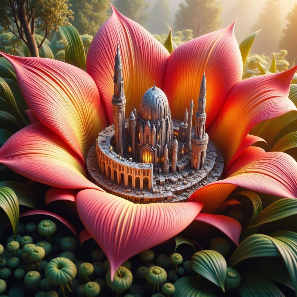 Colosseum Emerges from Hibiscus in Dreamlike Roman Scene