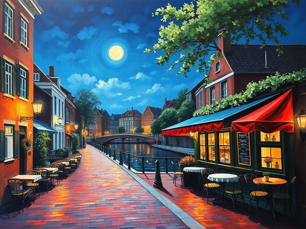 A Colorful Brick Street Along the River