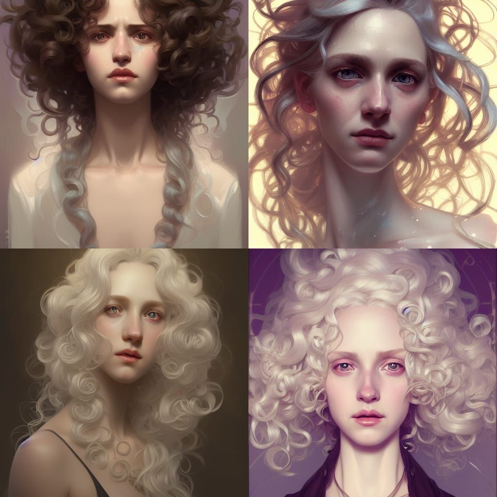 Intricate Portrait of a Girl with Curly White Hair