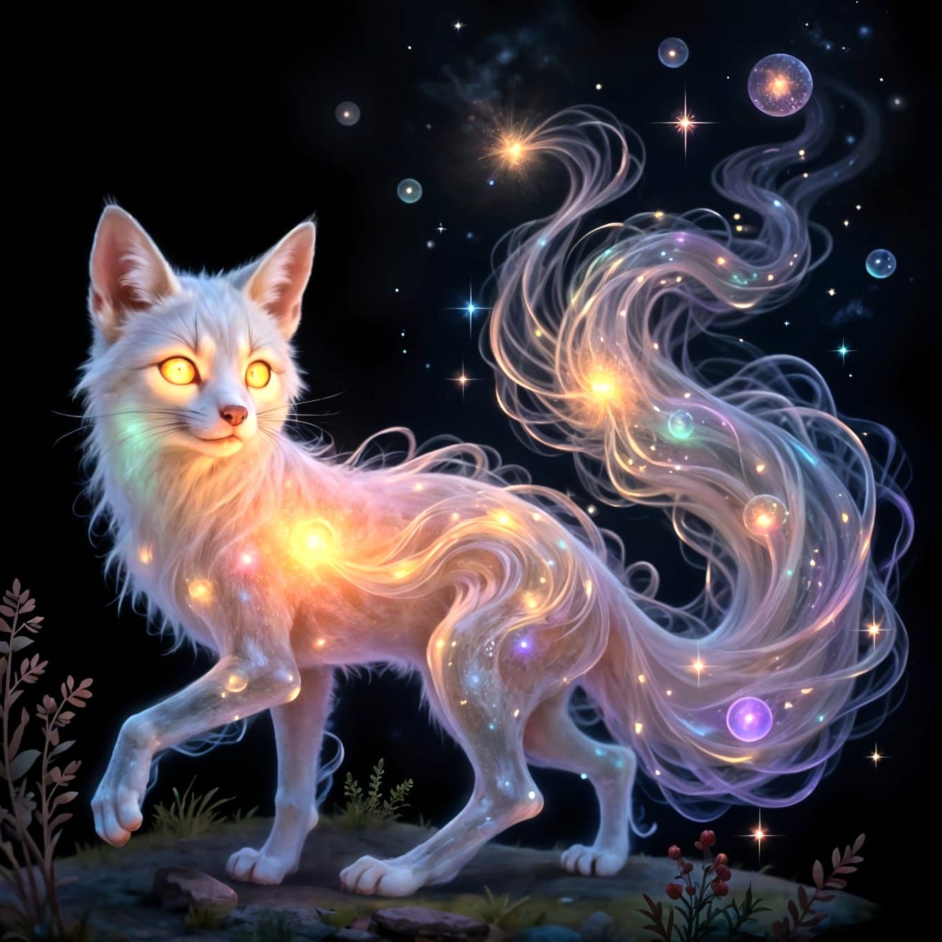 Ethereal Fox Made of Mist with Glowing Eyes