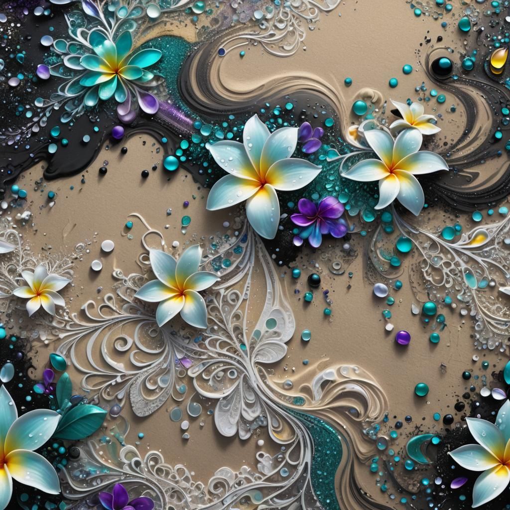 Iridescent Fractal Shoreline with Glittering Dew Drops