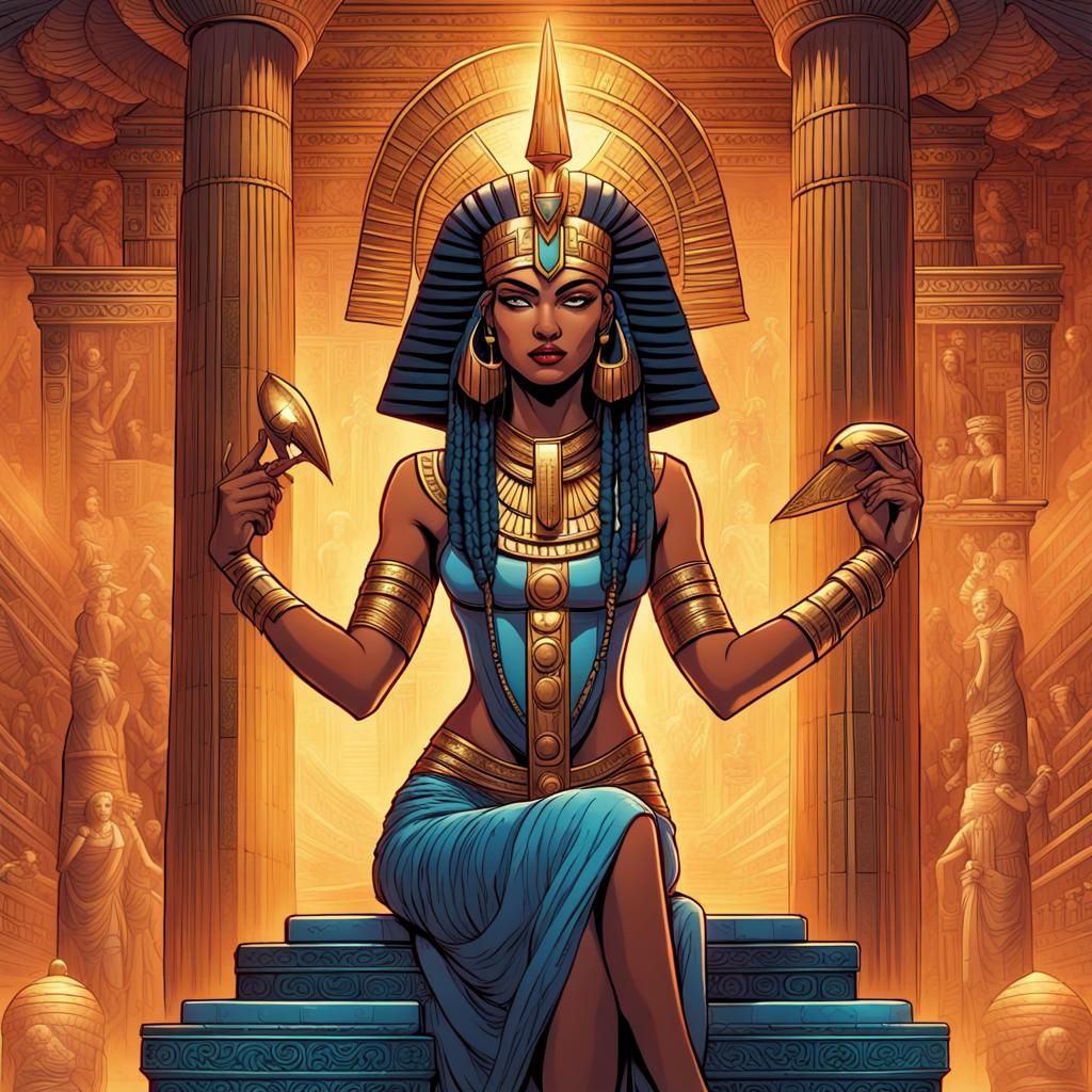 Hathor: Egyptian Goddess in Comic Book Style