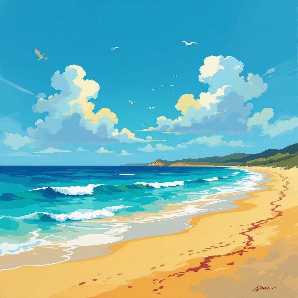 Abstract Beach Landscape in Abstract Expressionist Style