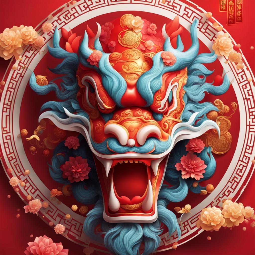 Hyperrealistic Chinese New Year Celebration in Splash Art St...