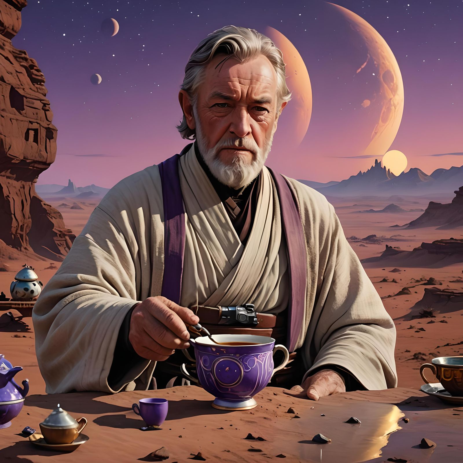 Obi Wan Kenobi Sipping Tea on Tatooine