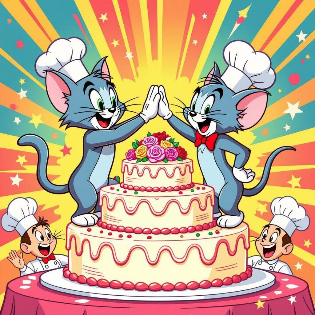 Tom and Jerry High-Five on Wedding Cake