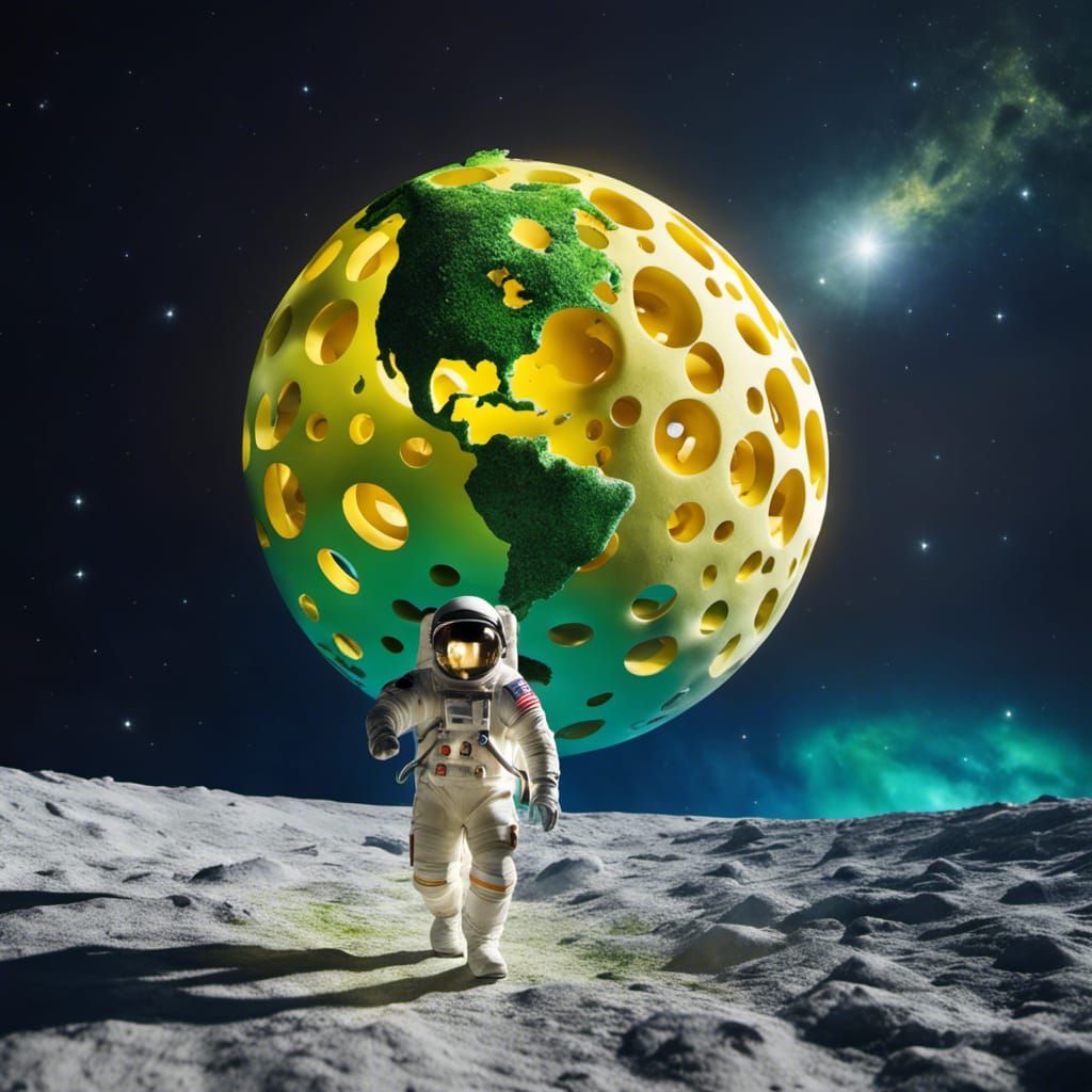 Astronaut on Moon with Cheese Earth