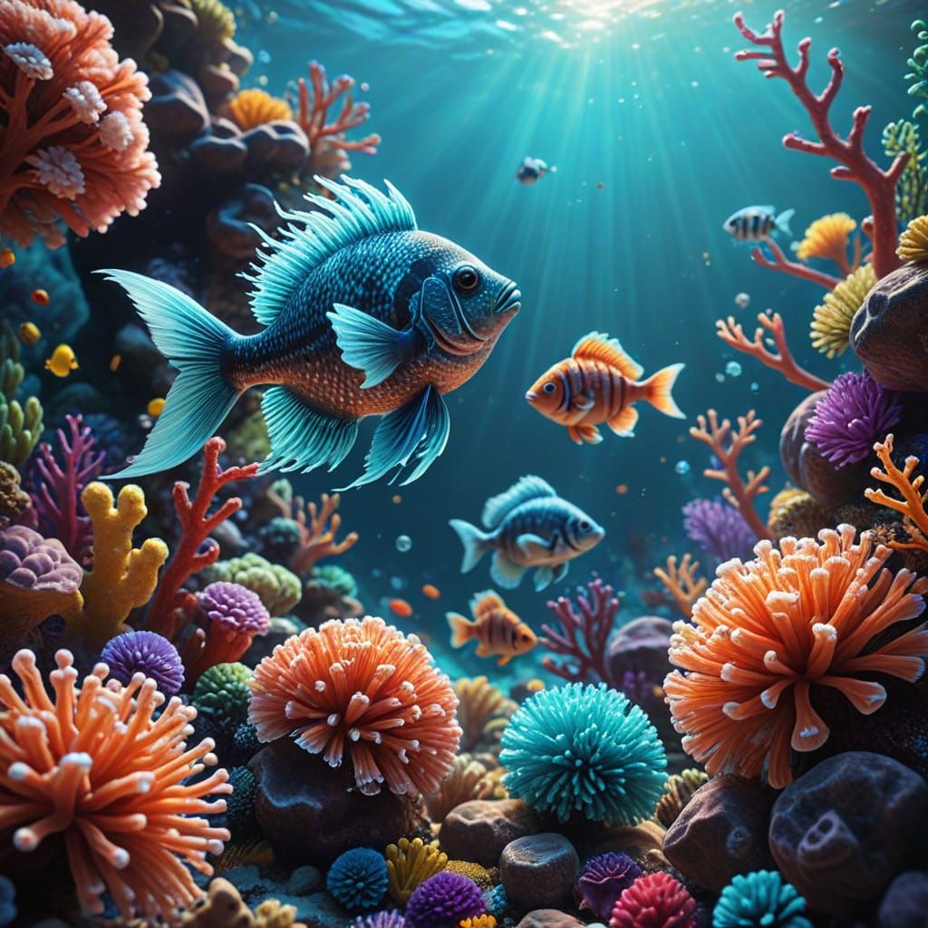 Playful Pom-Pom Art: Underwater Coral Reef Scene